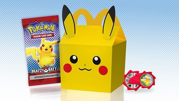 Eine Pikachu Happy Meal Box, die komplett mit allem kommt, was ein Fan braucht, um das TCG zu spielen, kommt ...